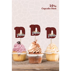 Safari Hayvanları Pastel 10 Yaşında CUPCAKE Süsü *10lu Kalın Kağıt