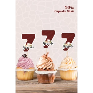 Safari Hayvanları Pastel 7 Yaşında CUPCAKE Süsü *10lu Kalın Kağıt