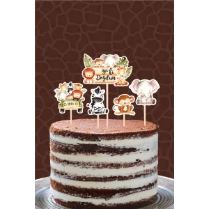 Safari Hayvanları Pastel *Kürdanlı PASTA SÜSÜ *Kalın Kağıt