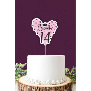 Sweet 14 pembe-siyah Pasta Süsü *Kalın Kağıt