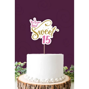 Sweet 15 pembe-gold Pasta Süsü *Kalın Kağıt