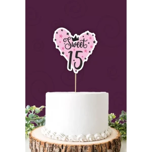 Sweet 15 pembe-siyah Pasta Süsü *Kalın Kağıt