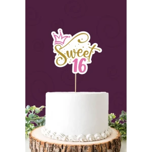 Sweet 16 pembe-gold Pasta Süsü *Kalın Kağıt