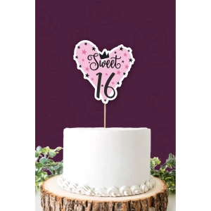 Sweet 16 pembe-siyah Pasta Süsü *Kalın Kağıt