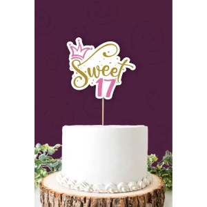 Sweet 17 pembe-gold Pasta Süsü *Kalın Kağıt