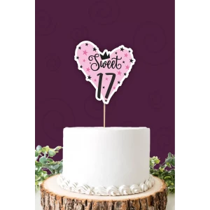 Sweet 17 pembe-siyah Pasta Süsü *Kalın Kağıt