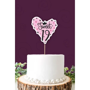 Sweet 19 pembe-siyah Pasta Süsü *Kalın Kağıt