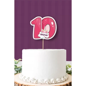 Unicorn Temalı 10 Yaşında (on) Pasta Süsü *Kalın Kağıt