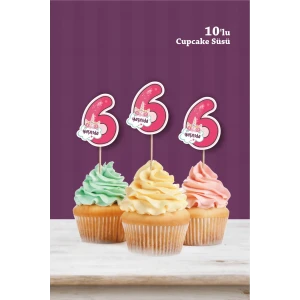 Unicorn Temalı * 6 (altı) Yaşında Cupcake Süsü 10lu