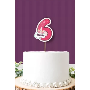 Unicorn Temalı 6 Yaşında (altı) Pasta Süsü *Kalın Kağıt