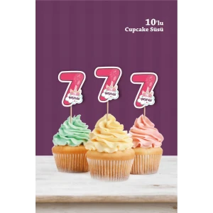 Unicorn Temalı * 7 (yedi) Yaşında Cupcake Süsü 10lu
