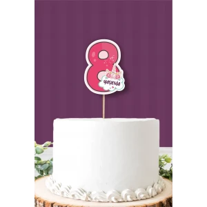 Unicorn Temalı 8 Yaşında (sekiz) Pasta Süsü *Kalın Kağıt