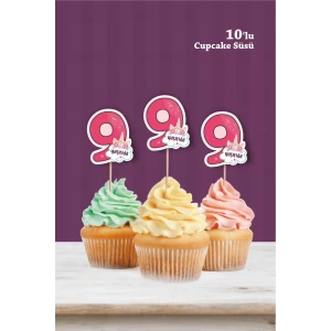 Unicorn Temalı * 9 (dokuz) Yaşında Cupcake Süsü 10lu