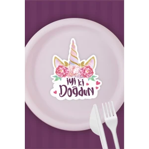 Unicorn Temalı Tabak Sticker (Etiket) 15li * Yapışkanlı Kağıt