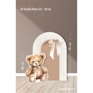 2li Ayaklı Pano Seti Krem Fiyonk, Oturan Ayıcık Temalı / 70 cm - 40 cm