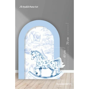 2li Ayaklı Pano Seti Mavi Safari Arka Fon , Sallanan At Temalı / 70 cm - 40 cm