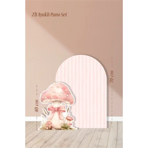 2li Ayaklı Pano Seti Pudra Çizgili, Fiyonklu Mantar Temalı / 70 cm - 40 cm