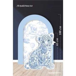 2li Ayaklı Pano Seti Safari Mavi, Leopar / 100 cm - 65 cm