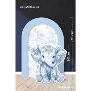2li Ayaklı Pano Seti Safari Mavi, Oturan Fil Temalı / 100 cm - 60 cm