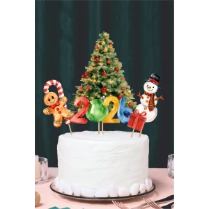 2026 Yeni Yıl Kürdanlı Pasta Süsü | Yılbaşı | Noel | Topper | Pasta Süs