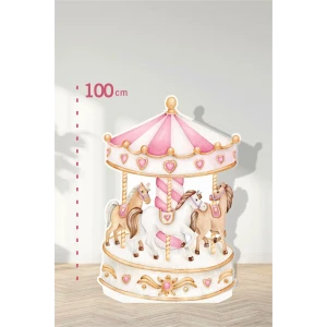 3 Atlı Pembe Atlıkarınca Konseptli | Tasarımlı Kapı | Oda | Dekor 100 cm Ayaklı Pano