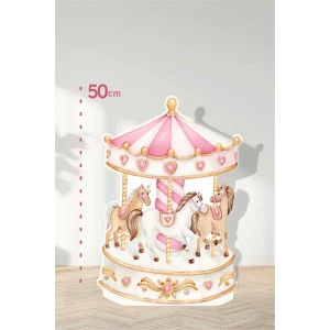 3 Atlı Pembe Atlıkarınca Konseptli | Tasarımlı Kapı | Oda | Dekor 50 cm Ayaklı Pano