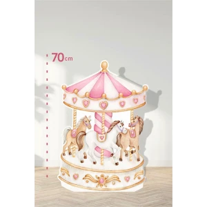 3 Atlı Pembe Atlıkarınca Konseptli | Tasarımlı Kapı | Oda | Dekor 70 cm Ayaklı Pano