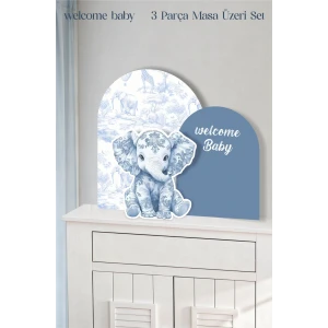 Safari Fil welcome Baby 3 Parça Masa Üzeri Ayaklı Pano Set