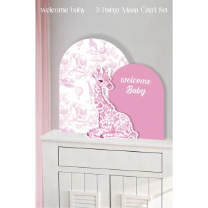Safari Pembe Zürafa welcome Baby 3 Parça Masa Üzeri Ayaklı Pano Set