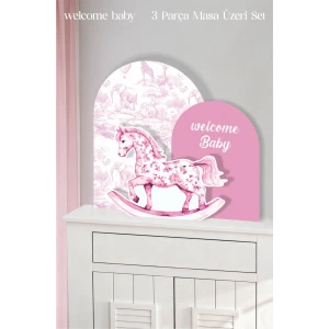 Safari Pembe Sallanan At welcome Baby 3 Parça Masa Üzeri Ayaklı Pano Set