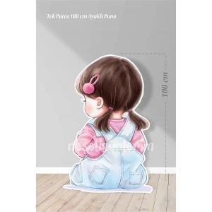 Pembe Tokalı Oturan Kız Bebek 100 cm Ayaklı Pano | Dekor | Pembe | Pink