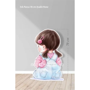 Pembe Tokalı Oturan Kız Bebek 70 cm Ayaklı Pano | Dekor | Pembe | Pink