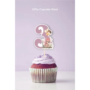 Peri Kızı Temalı 3 Yaşında Cupcake Süsü 10lu
