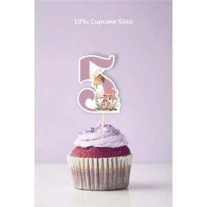 Peri Kızı Temalı 5 Yaşında Cupcake Süsü 10lu