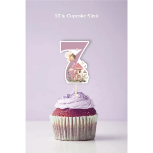 Peri Kızı Temalı 7 Yaşında Cupcake Süsü 10lu