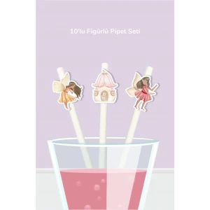 Peri Kızı Temalı Doğum Günü 10lu Figürlü Pipet Seti