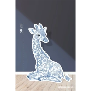 Safari Mavi Oturan Zürafa Temalı 90 cm  Ayaklı Pano Konsept | Tasarım | Kapı | Oda | Dekor