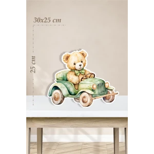 Ayıcık Safari Arabası Temalı - 30x25 cm Ayaklı Pano