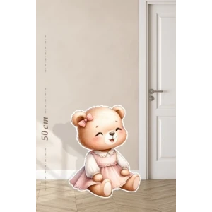 Elbiseli Oturan Sevimli Ayıcık Temalı - 50 cm Ayaklı Pano
