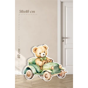 Ayıcık Safari Arabası Temalı - 50x40 cm Ayaklı Pano