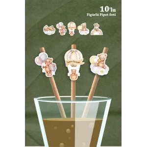 Ayıcık Temalı 10lu Figürlü Pipet Seti
