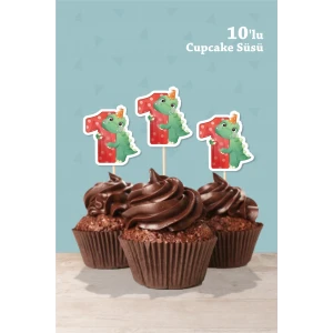 Baby Dinozor Temalı 1 Yaşında Cupcake Süsü 10lu
