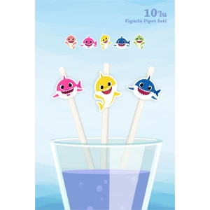 Baby Shark Temalı 10lu Figürlü Pipet Seti