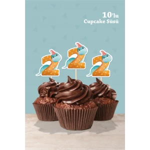 Baby Dinozor Temalı 2 Yaşında Cupcake Süsü 10lu
