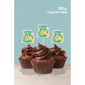 Baby Dinozor Temalı 3 Yaşında Cupcake Süsü 10lu