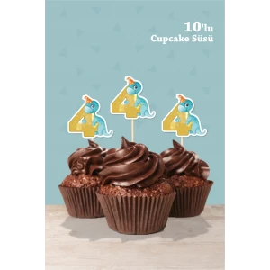 Baby Dinozor Temalı 4 Yaşında Cupcake Süsü 10lu