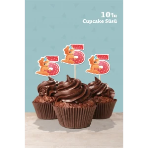 Baby Dinozor Temalı 5 Yaşında Cupcake Süsü 10lu