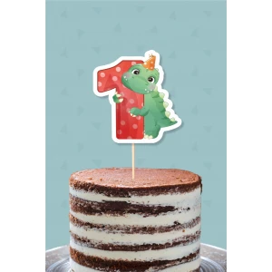Baby Dinozor Teması 1 Yaşında (Bir) Pasta Süsü *Kalın Kağıt