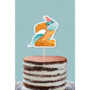 Baby Dinozor Teması 2 Yaşında Pasta Süsü *Kalın Kağıt