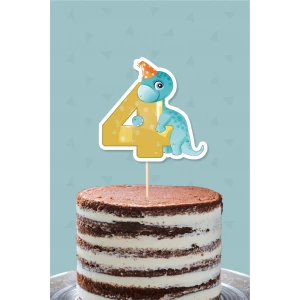 Baby Dinozor Teması 4 Yaşında Pasta Süsü *Kalın Kağıt